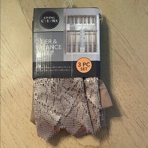 New Fashion Window lace/ sheer tier and Rod Pocket Valance set 54"Lx 14" W
